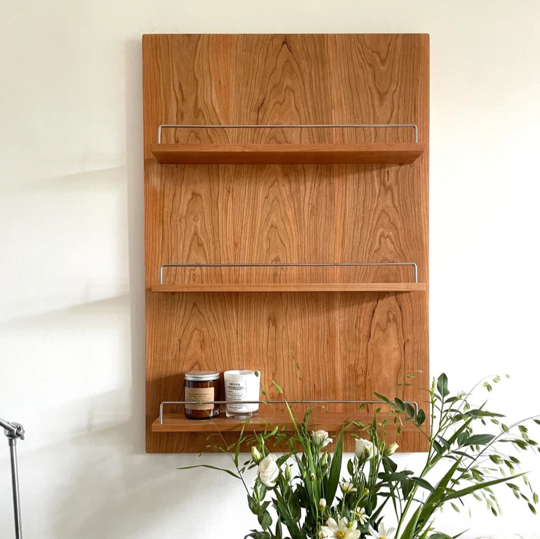 Cherry Wood Wall-Mounted Storage Shelf 3-Tier