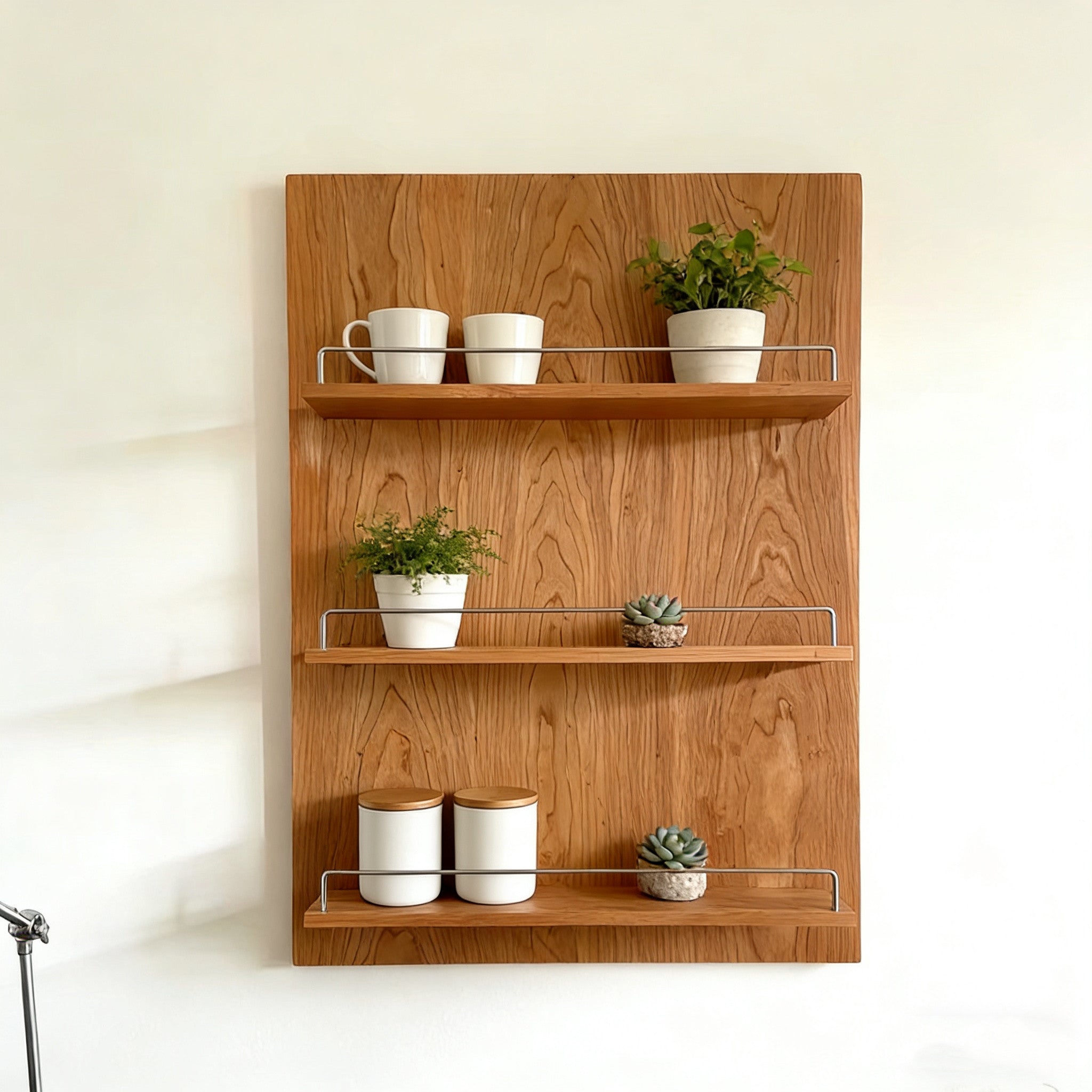 Cherry Wood Wall-Mounted Storage Shelf 3-Tier