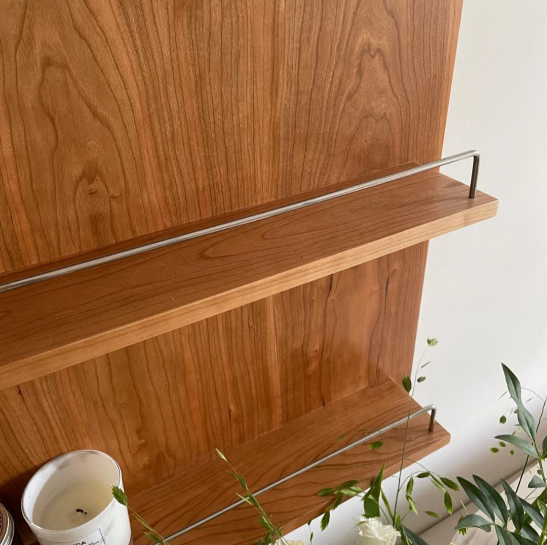 Cherry Wood Wall-Mounted Storage Shelf 3-Tier