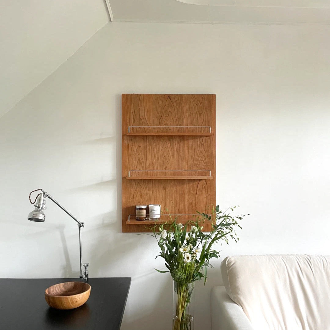 Cherry Wood Wall-Mounted Storage Shelf 3-Tier
