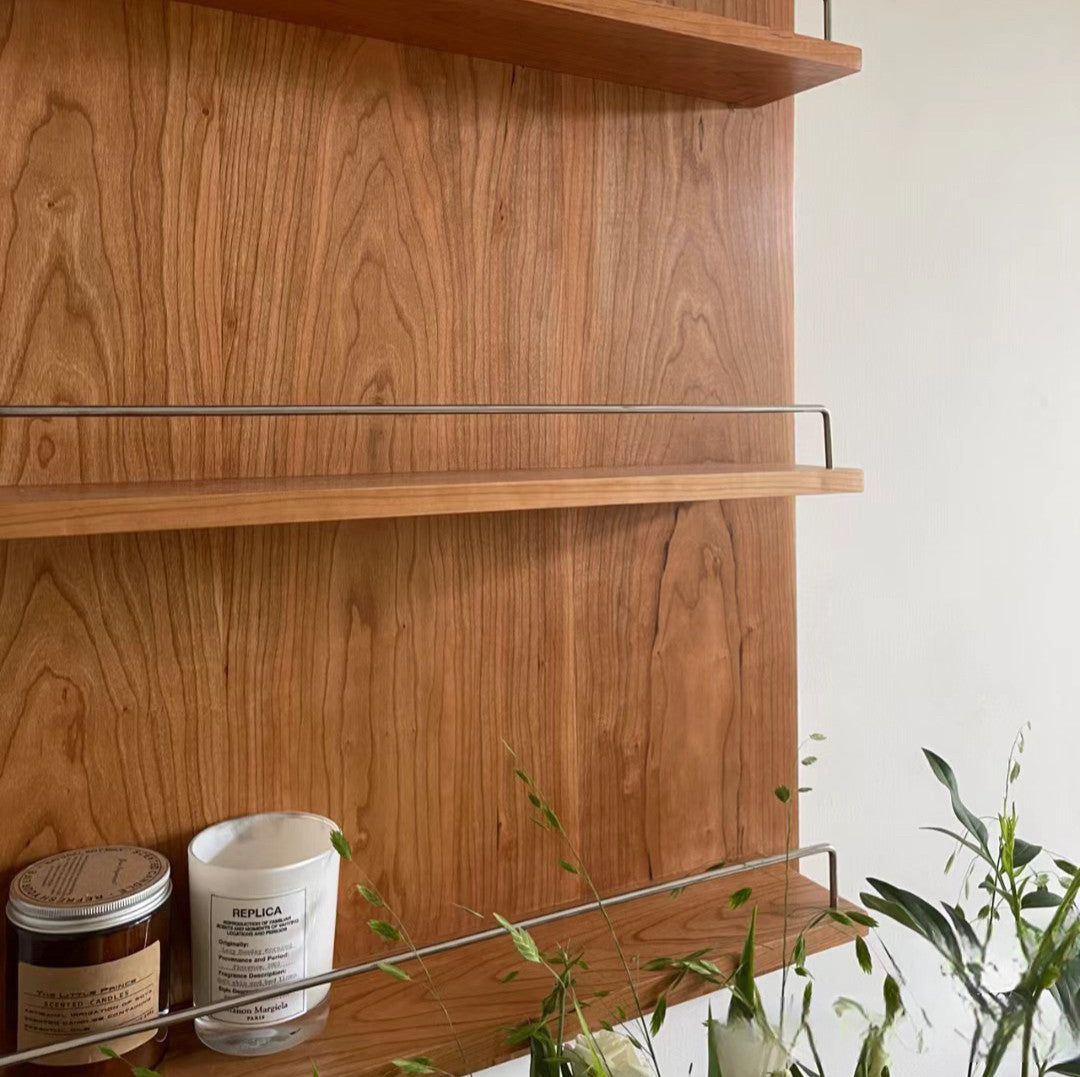 Cherry Wood Wall-Mounted Storage Shelf 3-Tier