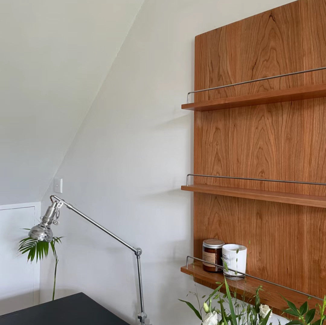 Cherry Wood Wall-Mounted Storage Shelf 3-Tier