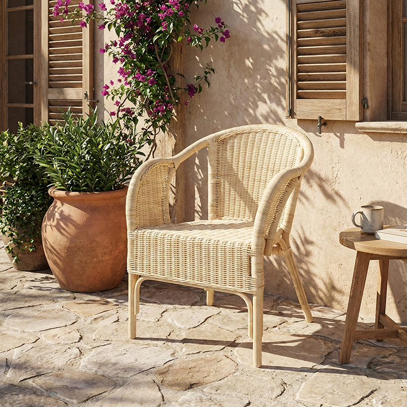 Handwoven Rattan Farmhouse Dining Chair