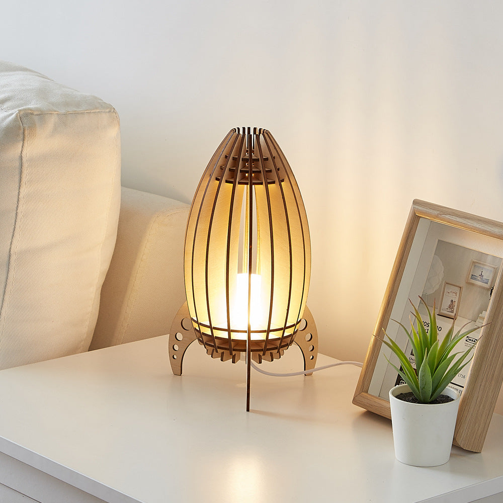 Modern Art Deco Rocket Beech Wood Acrylic LED Table Lamp For Bedroom