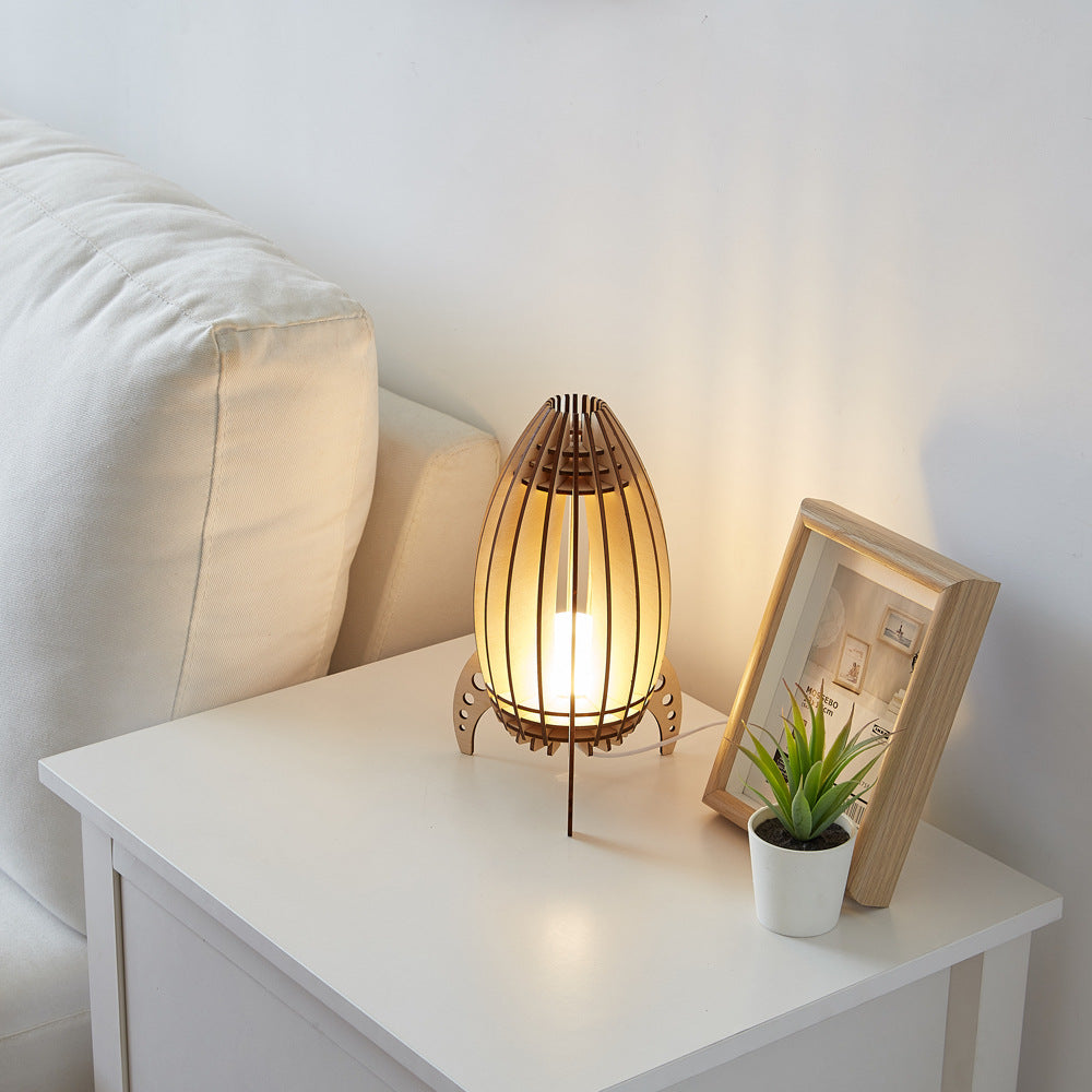Modern Art Deco Rocket Beech Wood Acrylic LED Table Lamp For Bedroom