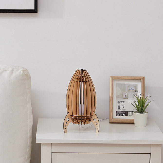 Modern Art Deco Rocket Beech Wood Acrylic LED Table Lamp For Bedroom