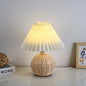 Modern Art Deco Rattan & Fabric Pleated Shade LED Table Lamp For Bedroom & Living Room