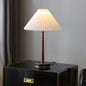 Modern Minimalist Metal Wood Pleated Fabric Cone Shade 1-Light Table Lamp For Living Room