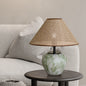Traditional Chinese Ceramic Round Base Fabric Shade 1-Light Table Lamp For Living Room