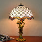 Traditional Tiffany Alloy & Stained Glass Dome Lady Sculpture Base 3-Light Table Lamp For Living Room