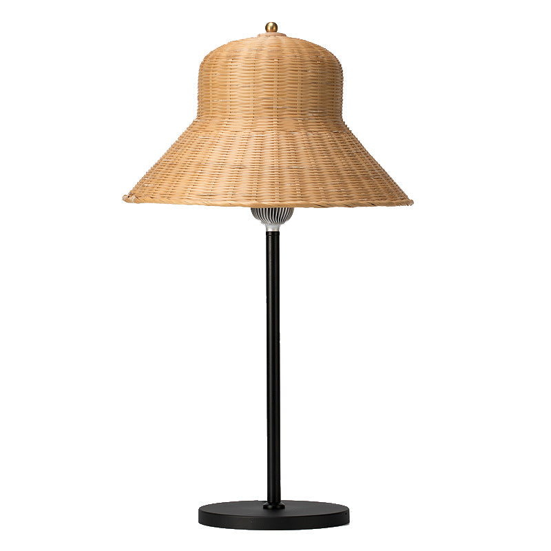 Modern Art Deco Iron & Bamboo Round Hat-Shaped LED Table Lamp For Bedroom