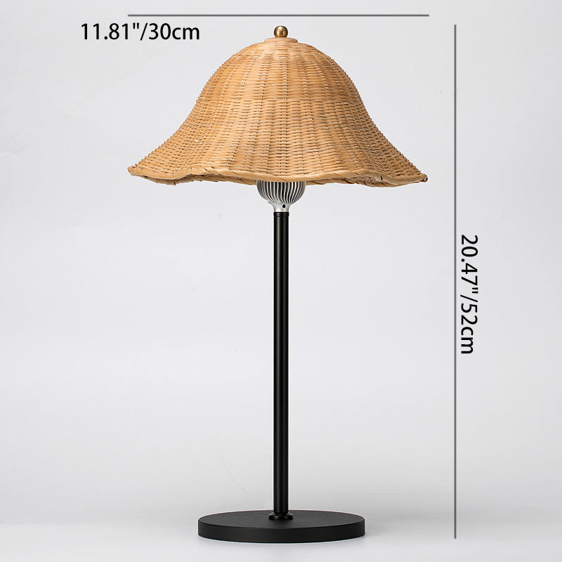 Modern Art Deco Iron & Bamboo Round Hat-Shaped LED Table Lamp For Bedroom