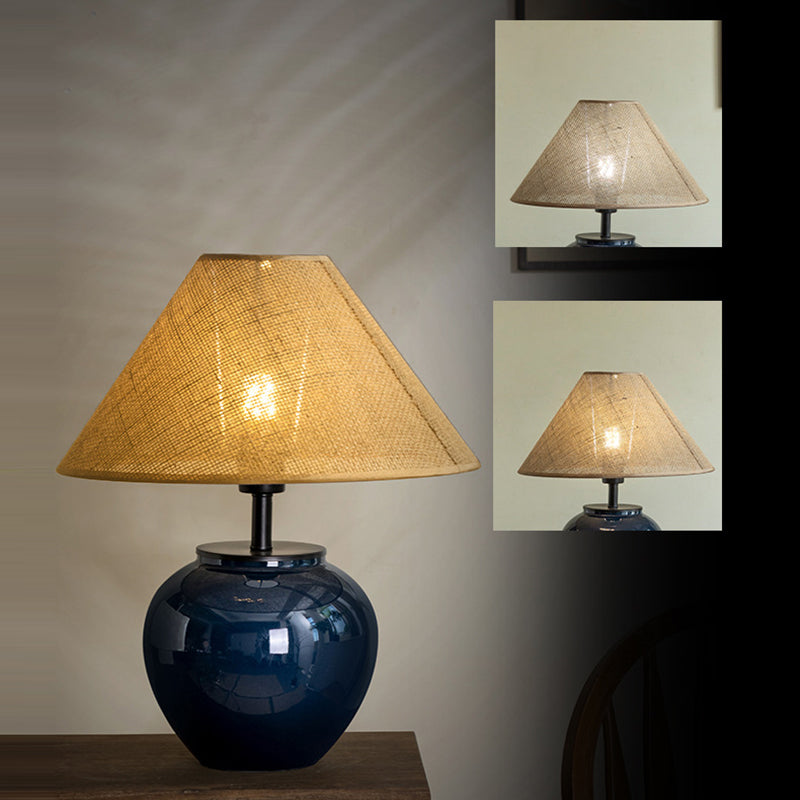 Contemporary Nordic Ceramic And Fabric Jar-Shaped 1-Light Table Lamp For Bedroom