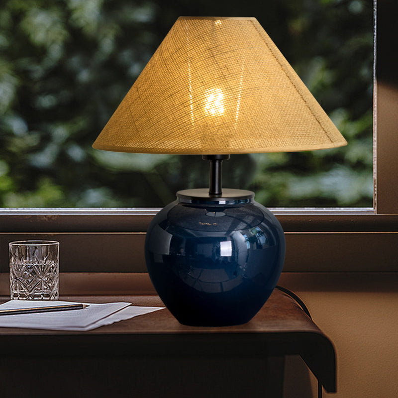 Contemporary Nordic Ceramic And Fabric Jar-Shaped 1-Light Table Lamp For Bedroom