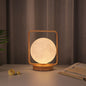 Modern Minimalist Rubberwood And Iron PVC Rectangular Frame 3D Printed Moon LED Table Lamp For Bedroom