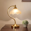 Traditional European Brass Glass Floral Shade Round Base 1-Light Table Lamp For Bedroom
