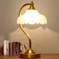 Traditional European Brass Glass Floral Shade Round Base 1-Light Table Lamp For Bedroom