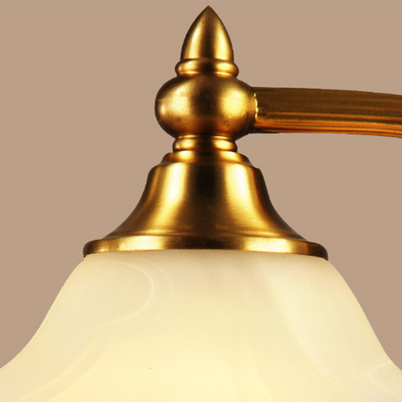 Traditional European Brass Glass Floral Shade Round Base 1-Light Table Lamp For Bedroom