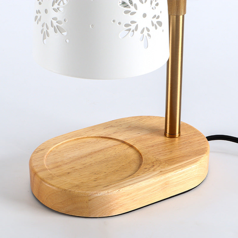 Modern Minimalist Iron & Wood Oval Base Cone Shade 1-Light Melting Wax Table Lamp for Bedroom & Living Room