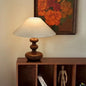 Traditional French Ash Wood & Fabric Gourd-Shaped 1-Light Table Lamp With Conical Shade For Bedroom & Living Room