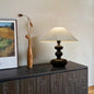 Traditional French Ash Wood & Fabric Gourd-Shaped 1-Light Table Lamp With Conical Shade For Bedroom & Living Room