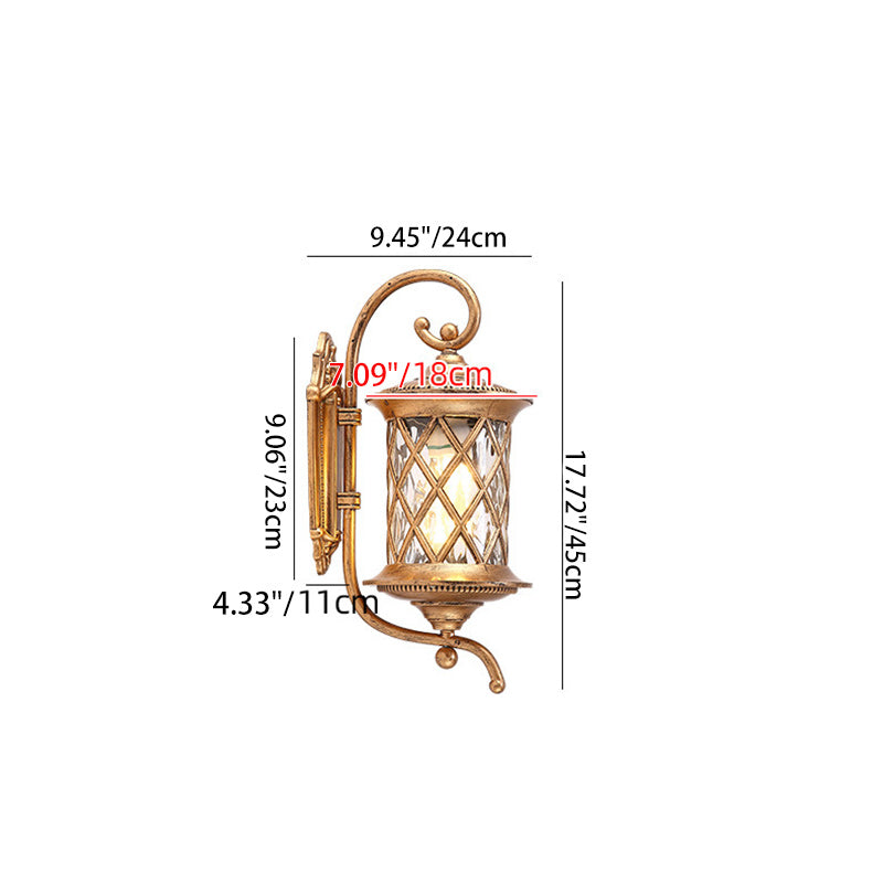 Traditional Vintage Aluminum And Glass Cylindrical 1-Light Waterproof Wall Sconce Lamp For Outdoor Garden And Patio