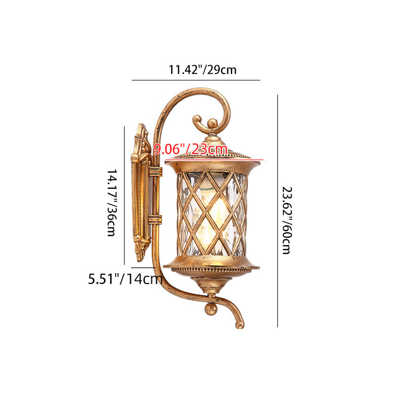 Traditional Vintage Aluminum And Glass Cylindrical 1-Light Waterproof Wall Sconce Lamp For Outdoor Garden And Patio