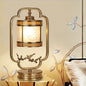 Traditional Chinese Copper & Glass Cylindrical 1-Light Table Lamp For Bedroom & Living Room