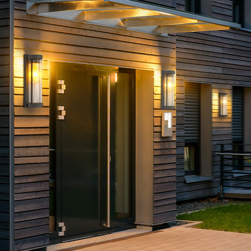 Modern Minimalist Waterproof Stainless Steel & Glass Cylinder 1-Light Wall Sconce Lamp For Outdoor Garden & Patio