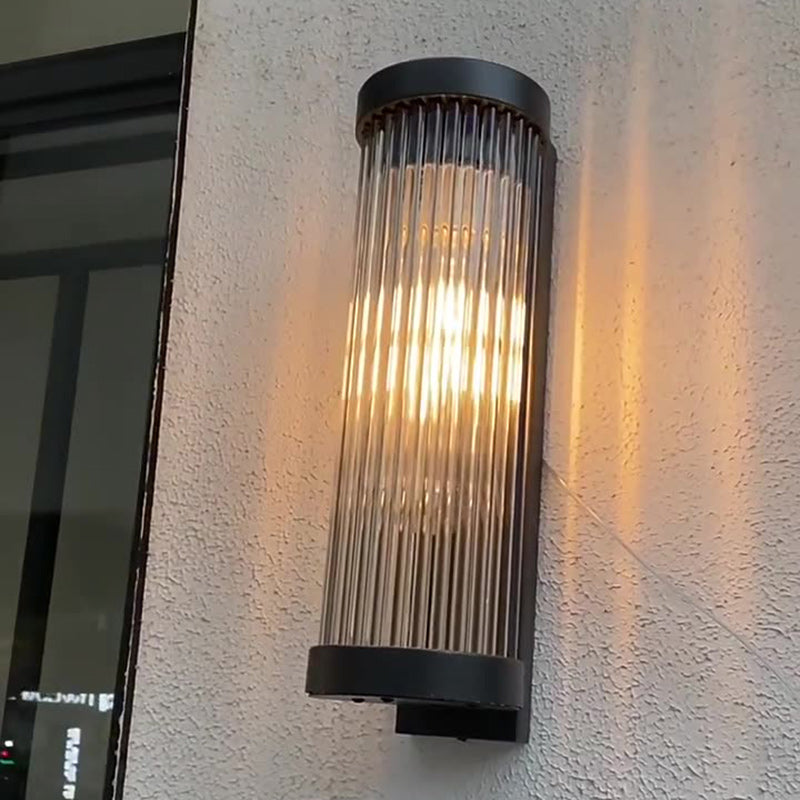 Modern Minimalist Waterproof Stainless Steel & Glass Cylinder 1-Light Wall Sconce Lamp For Outdoor Garden & Patio