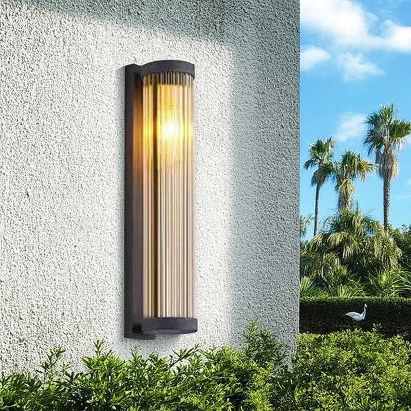 Modern Minimalist Waterproof Stainless Steel & Glass Cylinder 1-Light Wall Sconce Lamp For Outdoor Garden & Patio