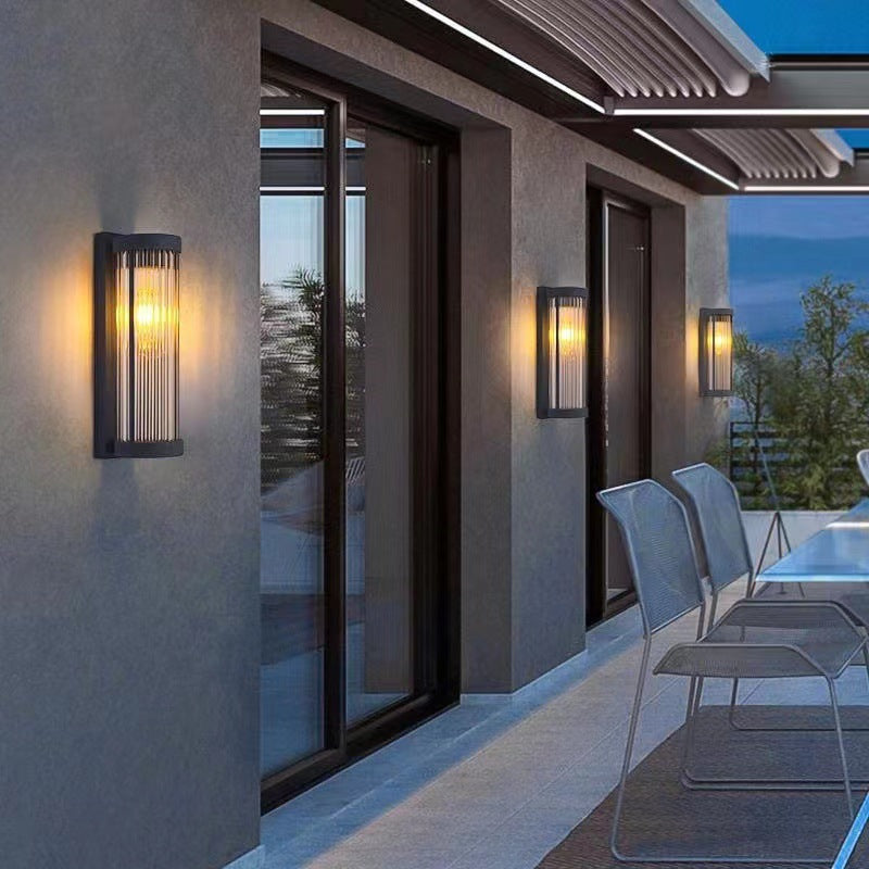 Modern Minimalist Waterproof Stainless Steel & Glass Cylinder 1-Light Wall Sconce Lamp For Outdoor Garden & Patio