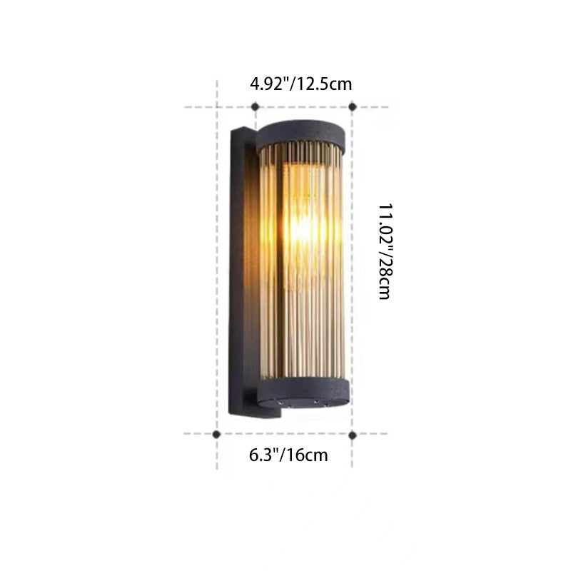Modern Minimalist Waterproof Stainless Steel & Glass Cylinder 1-Light Wall Sconce Lamp For Outdoor Garden & Patio