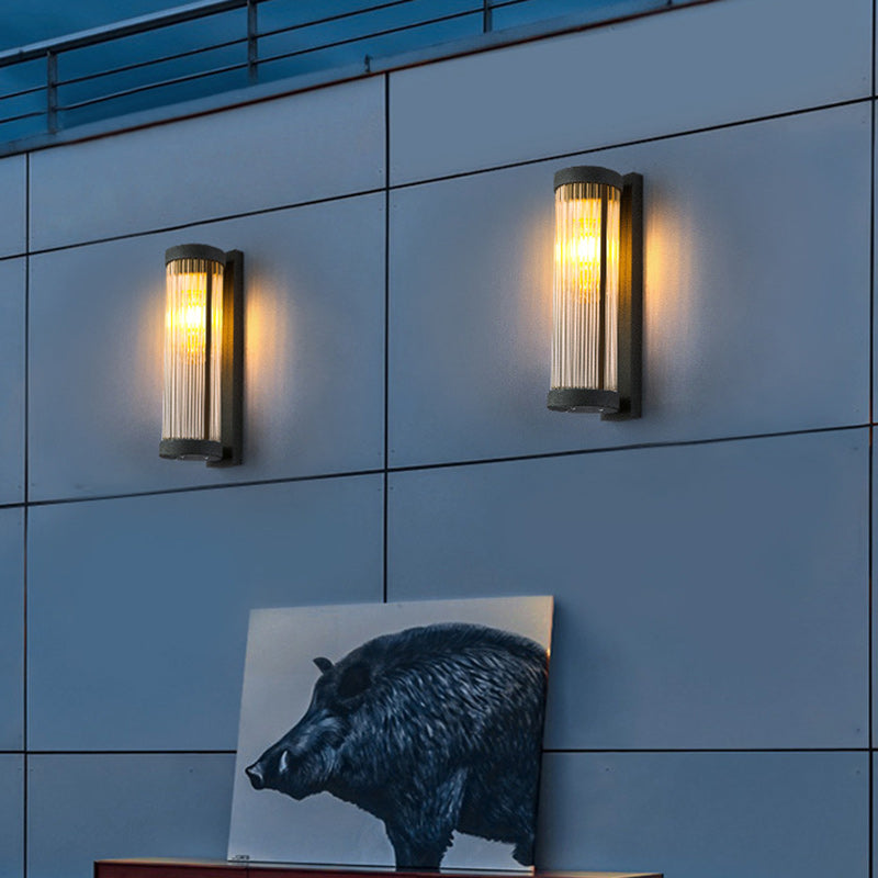 Modern Minimalist Waterproof Stainless Steel & Glass Cylinder 1-Light Wall Sconce Lamp For Outdoor Garden & Patio