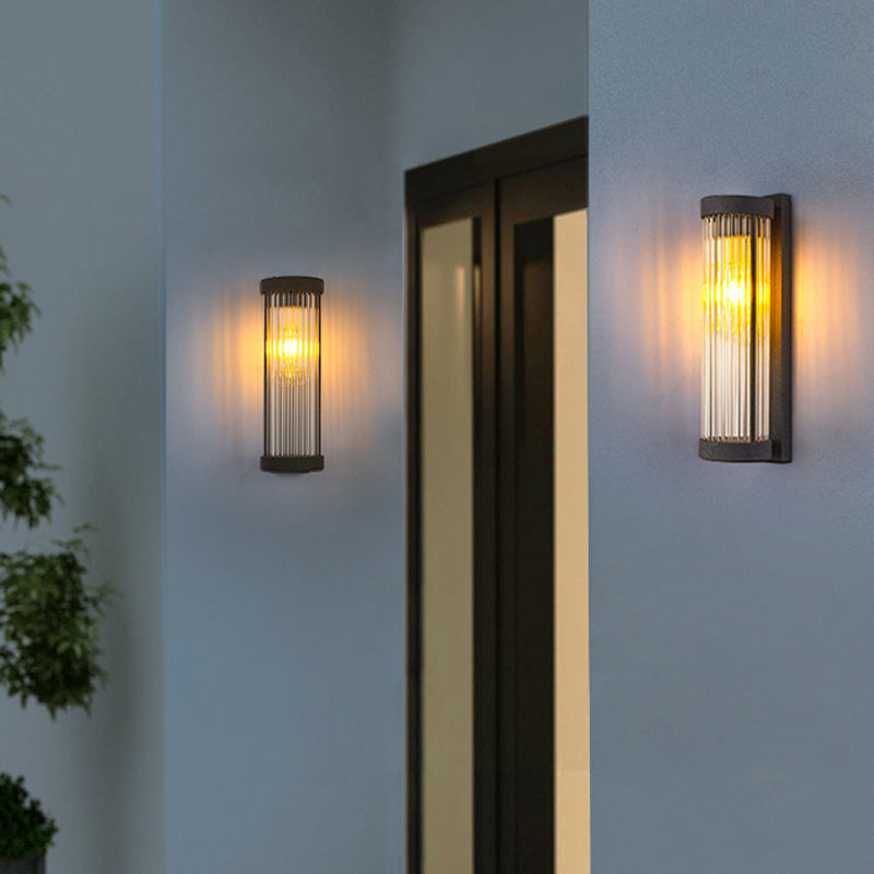 Modern Minimalist Waterproof Stainless Steel & Glass Cylinder 1-Light Wall Sconce Lamp For Outdoor Garden & Patio
