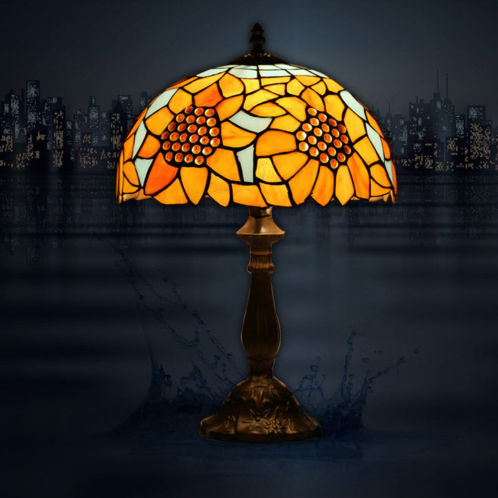 Traditional Tiffany Iron & Stained Glass Cone Table Lamp 1-Light For Bedroom And Living Room