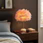 Contemporary Nordic Feather, Iron & Ceramic Round 1-Light Table Lamp For Bedroom And Living Room