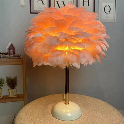 Contemporary Nordic Feather, Iron & Ceramic Round 1-Light Table Lamp For Bedroom And Living Room