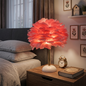 Contemporary Nordic Feather, Iron & Ceramic Round 1-Light Table Lamp For Bedroom And Living Room