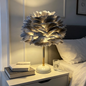 Contemporary Nordic Feather, Iron & Ceramic Round 1-Light Table Lamp For Bedroom And Living Room