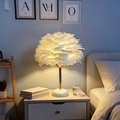 Contemporary Nordic Feather, Iron & Ceramic Round 1-Light Table Lamp For Bedroom And Living Room