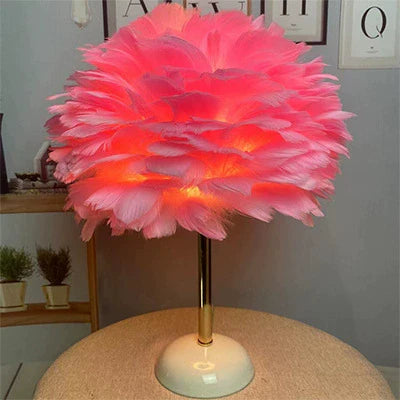 Contemporary Nordic Feather, Iron & Ceramic Round 1-Light Table Lamp For Bedroom And Living Room