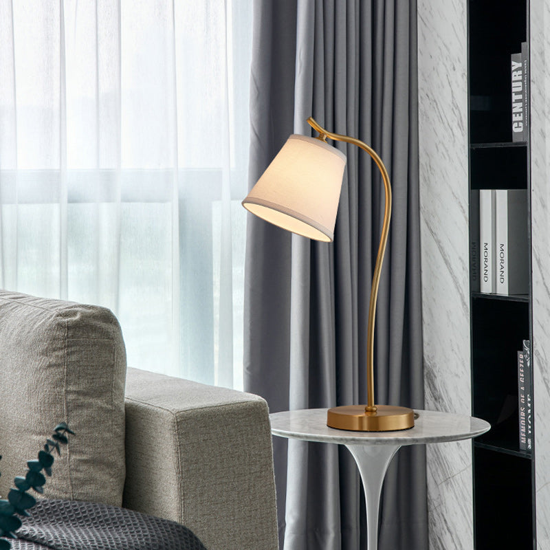 Modern Minimalist Brass & Fabric Round 1-Light Table Lamp For Bedroom And Living Room