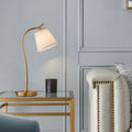 Modern Minimalist Brass & Fabric Round 1-Light Table Lamp For Bedroom And Living Room