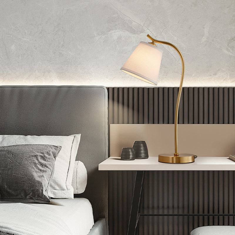 Modern Minimalist Brass & Fabric Round 1-Light Table Lamp For Bedroom And Living Room