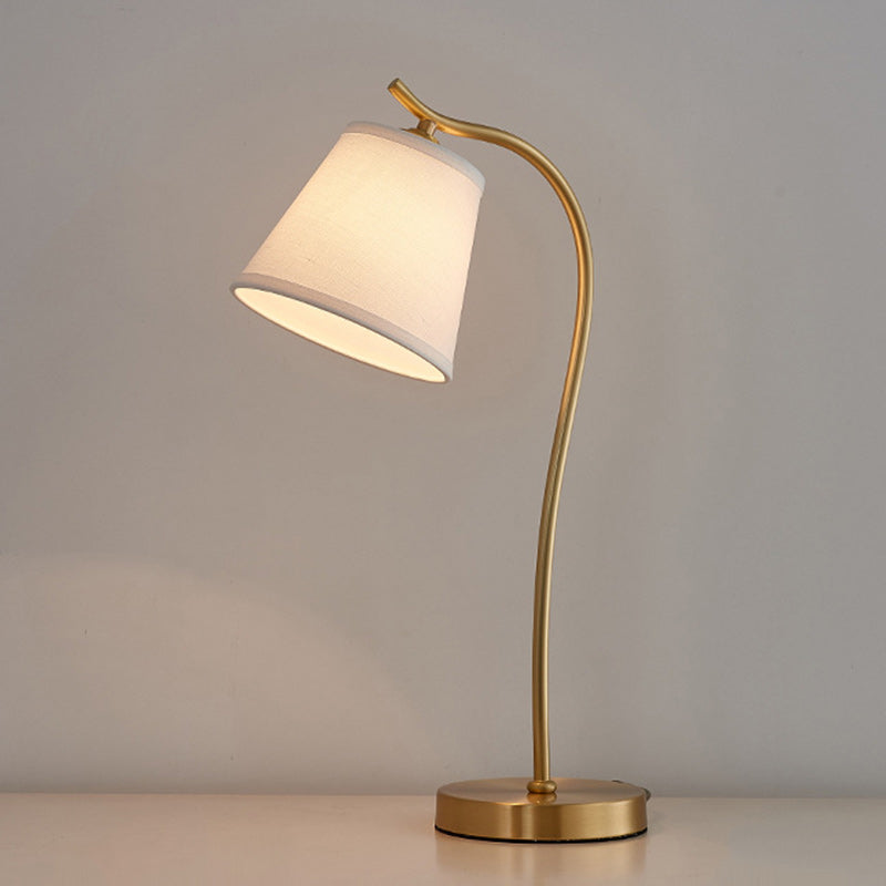 Modern Minimalist Brass & Fabric Round 1-Light Table Lamp For Bedroom And Living Room