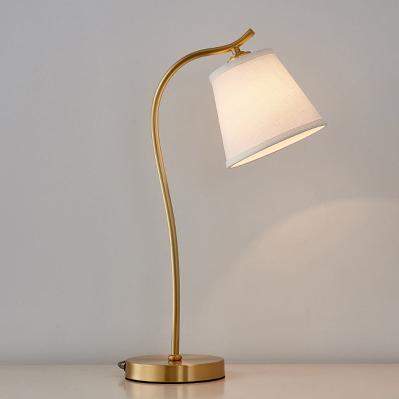 Modern Minimalist Brass & Fabric Round 1-Light Table Lamp For Bedroom And Living Room