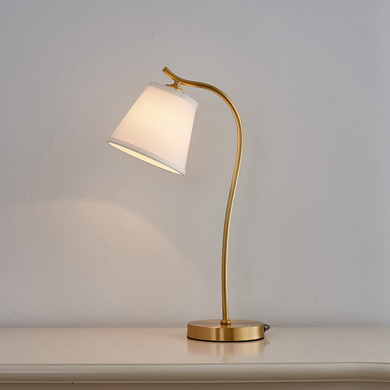 Modern Minimalist Brass & Fabric Round 1-Light Table Lamp For Bedroom And Living Room