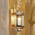 Traditional European Brass Glass Polygonal 1-Light Waterproof Wall Sconce Lamp For Bedroom Patio And Garden