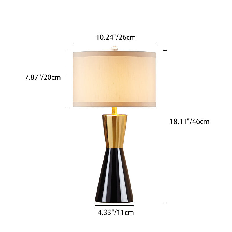 Contemporary Nordic Ceramic & Fabric Round 1-Light Table Lamp For Bedroom & Living Room